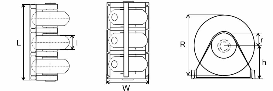 A plan about dimensions of roller rubber fender RFR3 type