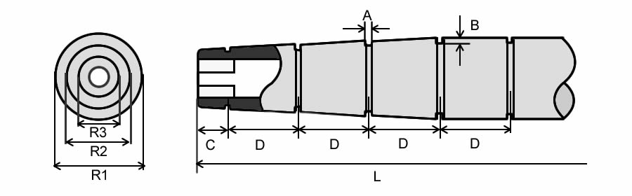A plan of a tugboat fender with tapered ends