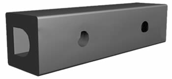 A black square boat fender with D shaped chamber and top & bottom holes
